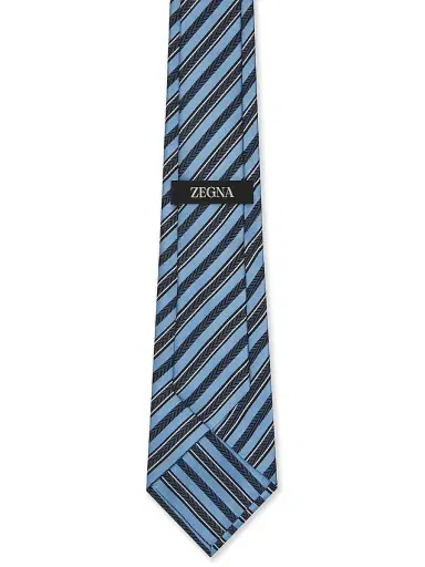 Zegna Men's Striped Silk and Cotton Tie | Thumbnail 2