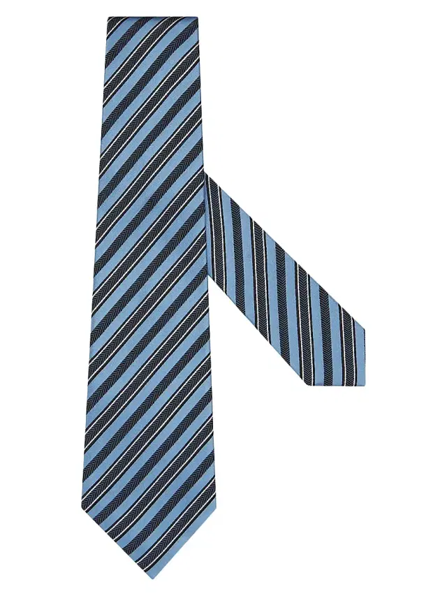 ZEGNA Men's Striped Silk and Cotton Tie - Light Blue