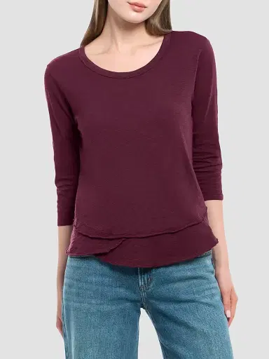 Wilt Women's Shrunken Crew-Neck Sleeve Mock Layer Tee - Dark Fig | Thumbnail 3 Wilt Women's Shrunken Crew-Neck Sleeve Mock Layer Tee - Dark Fig | Thumbnail 3