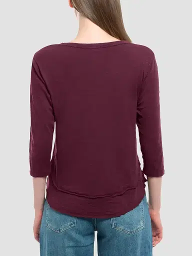 Wilt Women's Shrunken Crew-Neck Sleeve Mock Layer Tee - Dark Fig | Thumbnail 5 Wilt Women's Shrunken Crew-Neck Sleeve Mock Layer Tee - Dark Fig | Thumbnail 5