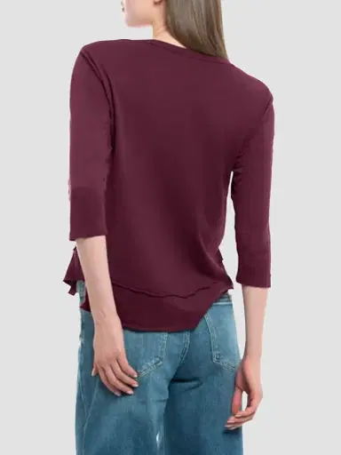 Wilt Women's Shrunken Crew-Neck Sleeve Mock Layer Tee - Dark Fig | Thumbnail 6 Wilt Women's Shrunken Crew-Neck Sleeve Mock Layer Tee - Dark Fig | Thumbnail 6