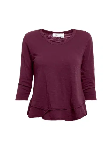 Wilt Women's Shrunken Crew-Neck Sleeve Mock Layer Tee - Dark Fig | Thumbnail 1 Wilt Women's Shrunken Crew-Neck Sleeve Mock Layer Tee - Dark Fig | Thumbnail 1