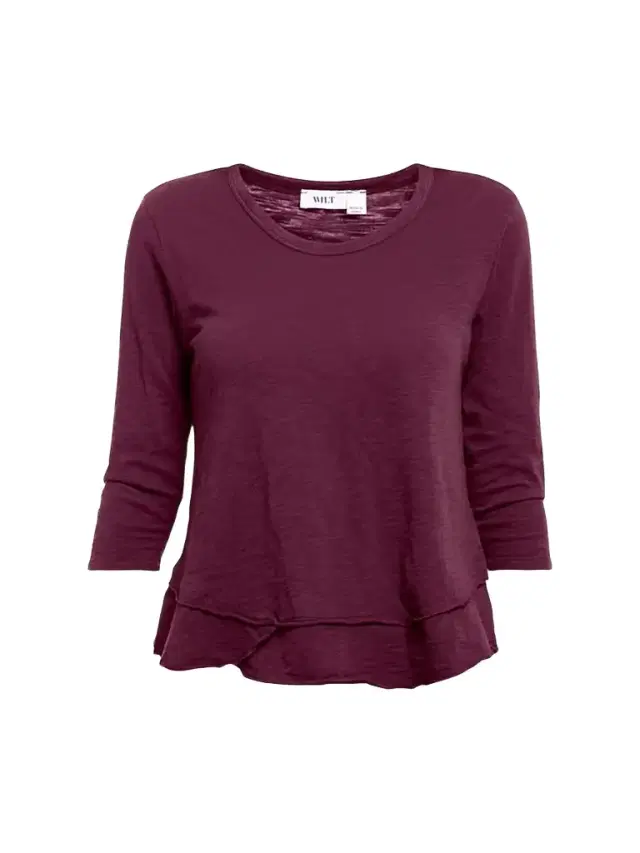 Women's Shrunken Crew-Neck Sleeve Mock Layer Tee - Dark Fig