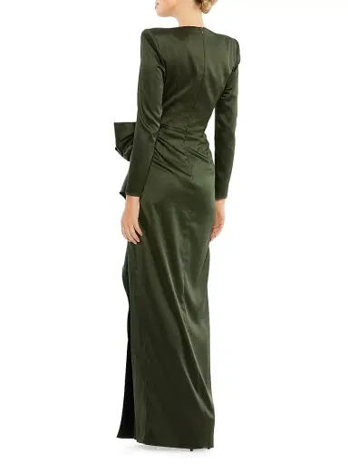 Mac Duggal Women's Satin Power Shoulder Gown - Olive - Size 16 | Thumbnail 2 Mac Duggal Women's Satin Power Shoulder Gown - Olive - Size 16 | Thumbnail 2