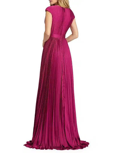 Mac Duggal Women's Ieena Satin Pleated Gown - Raspberry - Size 16 | Thumbnail 2 Mac Duggal Women's Ieena Satin Pleated Gown - Raspberry - Size 16 | Thumbnail 2