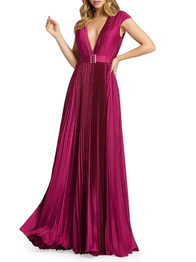 Mac Duggal Women's Ieena Satin Pleated Gown - Raspberry - Size 16 | Thumbnail 1 Mac Duggal Women's Ieena Satin Pleated Gown - Raspberry - Size 16 | Thumbnail 1