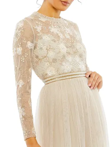 Mac Duggal Women's Sequin-Embellished Long-Sleeve Gown - Vanilla - Size 24 | Thumbnail 3 Mac Duggal Women's Sequin-Embellished Long-Sleeve Gown - Vanilla - Size 24 | Thumbnail 3