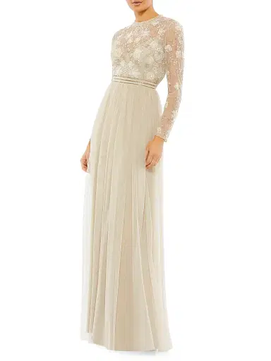 Mac Duggal Women's Sequin-Embellished Long-Sleeve Gown - Vanilla - Size 24 | Thumbnail 1 Mac Duggal Women's Sequin-Embellished Long-Sleeve Gown - Vanilla - Size 24 | Thumbnail 1