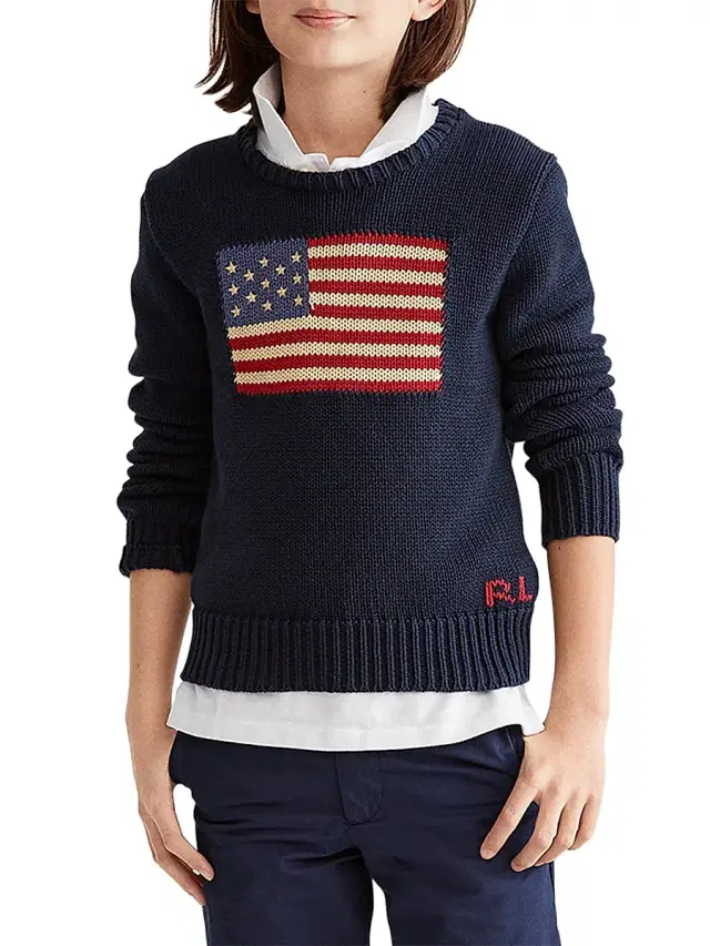 Boy's Crewneck Flag Sweater - Hunter Navy