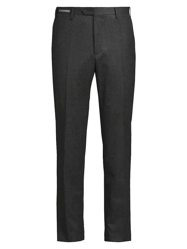 CORNELIANI Men's Wool Flannel Slim-Fit Trousers - Charcoal