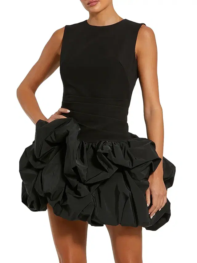 Women's Gathered Taffeta Cocktail Minidress - Black