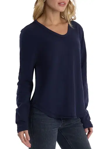 Wilt Women's Long Sleeve V-Neck with Raw Hem Shirttail T-Shirt - Peacoat | Thumbnail 3 Wilt Women's Long Sleeve V-Neck with Raw Hem Shirttail T-Shirt - Peacoat | Thumbnail 3