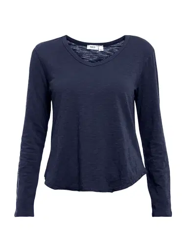 Wilt Women's Long Sleeve V-Neck with Raw Hem Shirttail T-Shirt - Peacoat | Thumbnail 1 Wilt Women's Long Sleeve V-Neck with Raw Hem Shirttail T-Shirt - Peacoat | Thumbnail 1