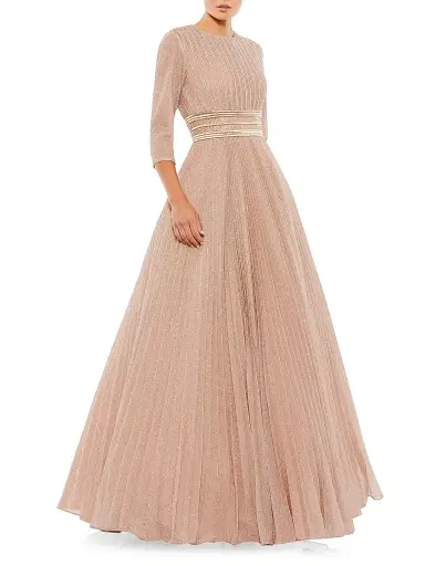 Mac Duggal Women's Shimmering Pleated A-Line Gown - Rose Gold - Size 16 | Thumbnail 3