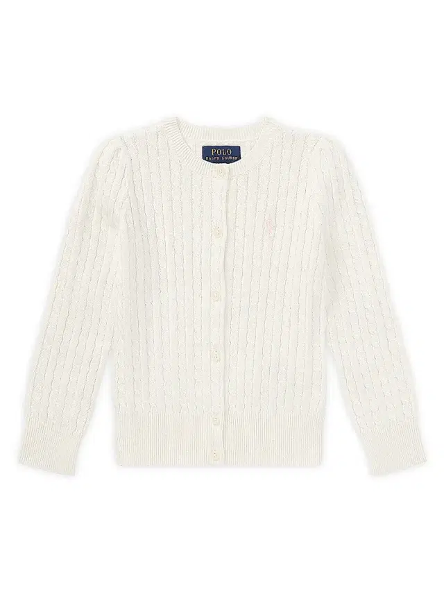 Girl's Cable-Knit Cotton Cardigan - Warm White