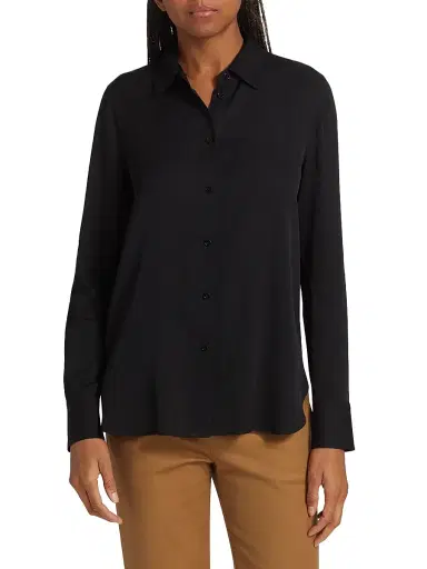 Vince Women's Silk-Blend Slim-Fit Blouse - Black - Size XXS | Thumbnail 3
