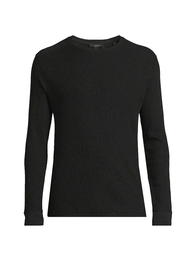 Vince Men's Thermal Crewneck Long-Sleeve T-Shirt - Black