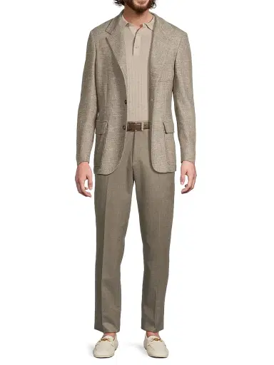 CORNELIANI Men's Wool Flannel Slim-Fit Trousers - Natural | Thumbnail 2 CORNELIANI Men's Wool Flannel Slim-Fit Trousers - Natural | Thumbnail 2