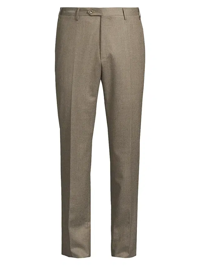 CORNELIANI Men's Wool Flannel Slim-Fit Trousers - Natural
