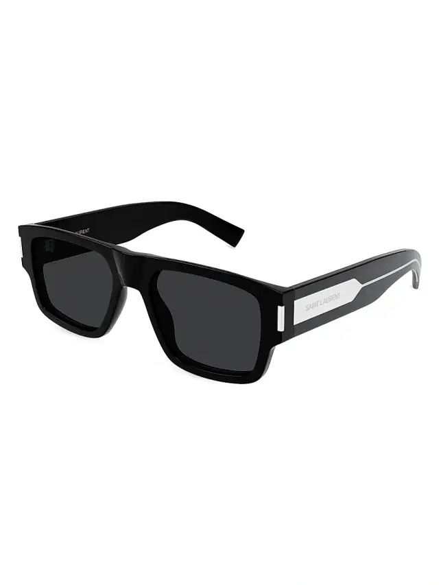 Saint Laurent Men's Naked Wirecore 55MM Square Sunglasses - Black Dark Grey