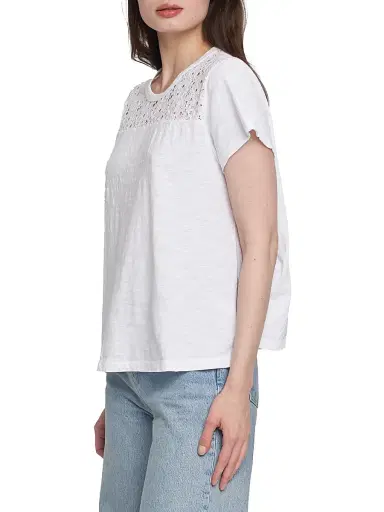 Wilt Women's Easy Crew Lace Yoke Tee - White | Thumbnail 3 Wilt Women's Easy Crew Lace Yoke Tee - White | Thumbnail 3