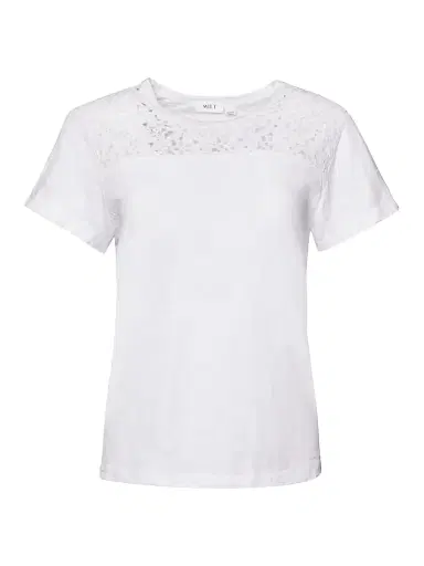 Wilt Women's Easy Crew Lace Yoke Tee - White | Thumbnail 1 Wilt Women's Easy Crew Lace Yoke Tee - White | Thumbnail 1