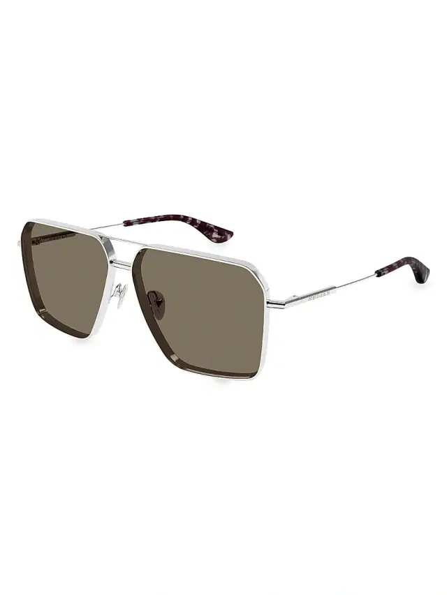 McQueen Men's Metal Cross-Bar 60MM Navigator Sunglasses - Silver