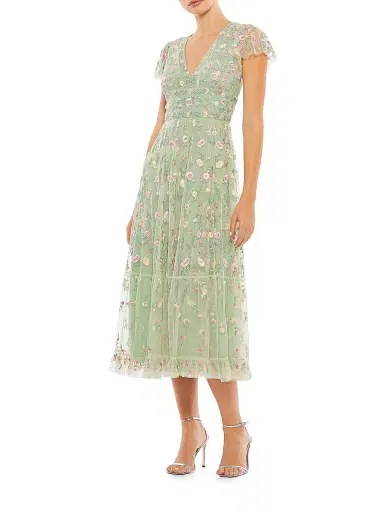 Mac Duggal Women's Floral Midi Dress - Sage Multi - Size 24 | Thumbnail 1 Mac Duggal Women's Floral Midi Dress - Sage Multi - Size 24 | Thumbnail 1