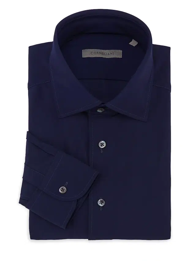 Corneliani Men's Stretch Performance Shirt - Medium Navy Solid