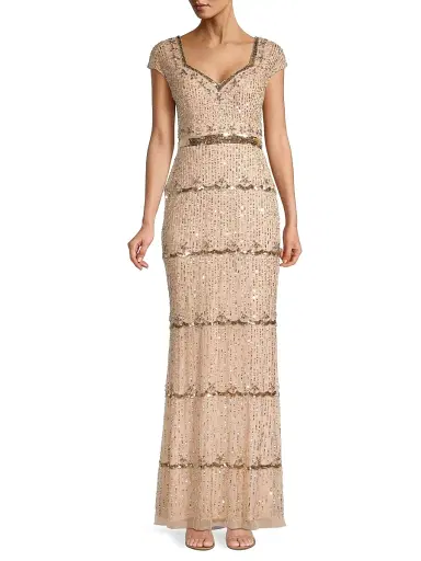 Mac Duggal Women's Embellished Cap Sleeve Gown - Beige - Size 16 | Thumbnail 2 Mac Duggal Women's Embellished Cap Sleeve Gown - Beige - Size 16 | Thumbnail 2
