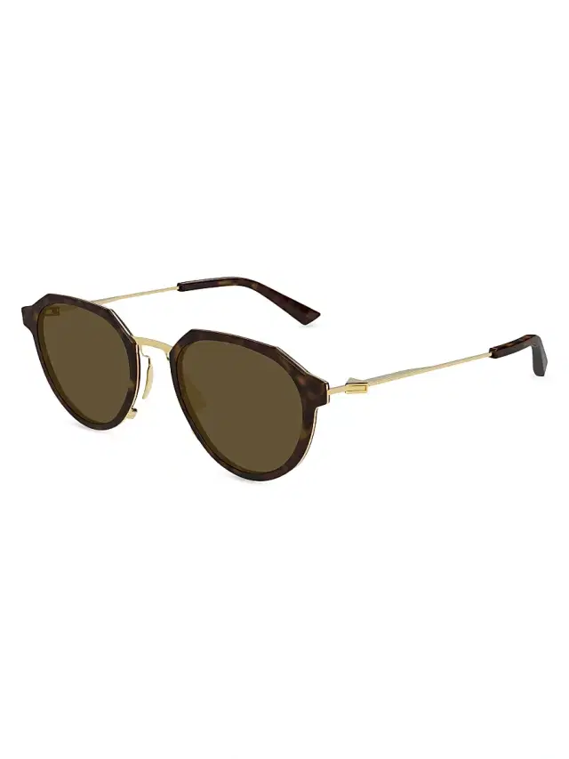 Bottega Veneta Men's Thing Triangle 50MM Round Sunglasses - Green Havana
