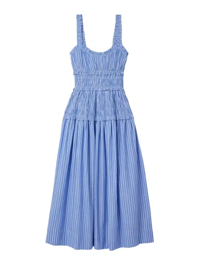 Marianne Shirred Striped Cotton-poplin Midi Dress