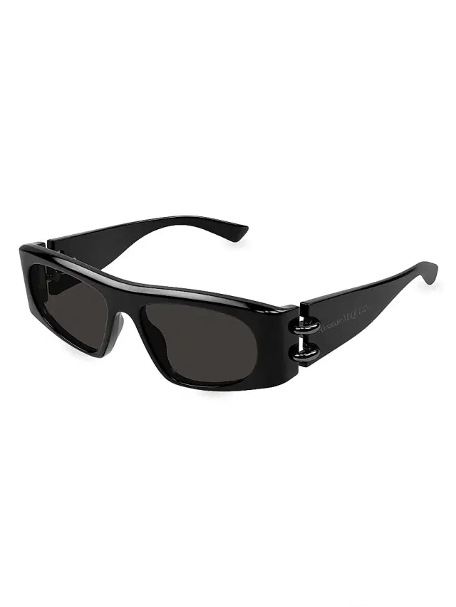 McQueen Men's Piercing AM0471S 53MM Rectangular Sunglasses - Dark Grey Black