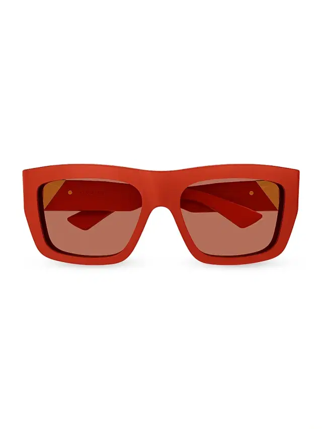 Bottega Veneta Men's New Triangle Acetate 57MM Square Sunglasses - Orange