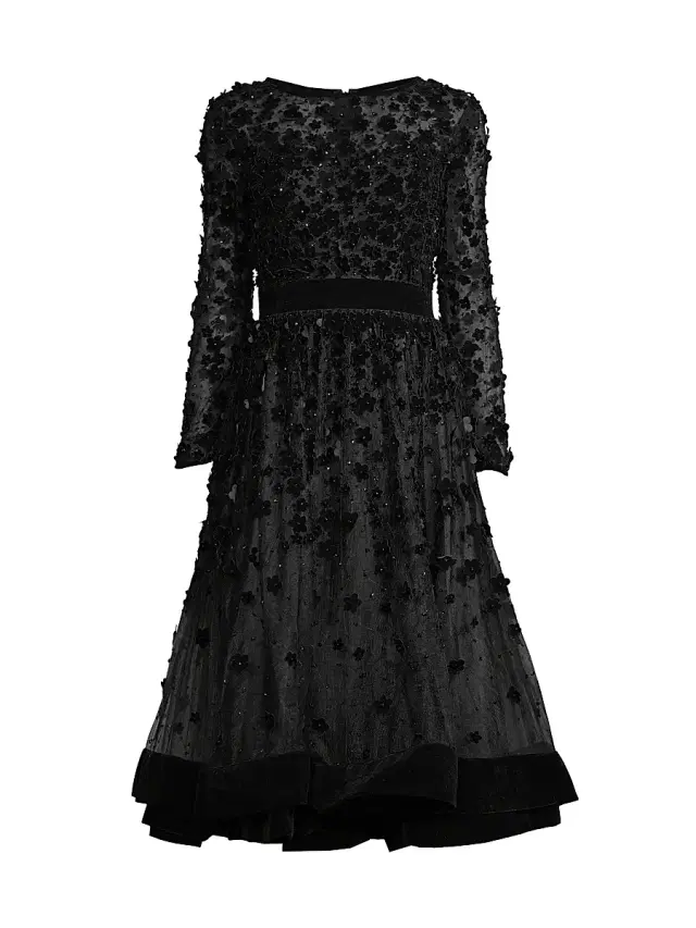 Mac Duggal Women's Floral Appliqué Tea Dress - Black