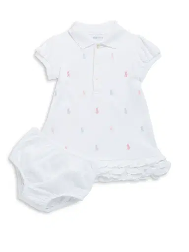 Polo Ralph Lauren Baby Girl's Ruffled Polo Dress & Bloomers Set - White - Size 9 Months | Thumbnail 1