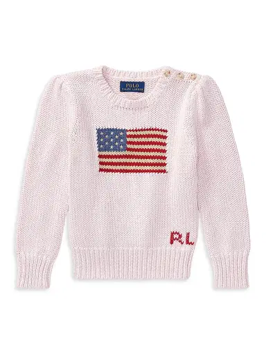 Polo Ralph Lauren Little Girl's & Girl's American Flag Sweater - Acacia Pink | Thumbnail 1 Polo Ralph Lauren Little Girl's & Girl's American Flag Sweater - Acacia Pink | Thumbnail 1