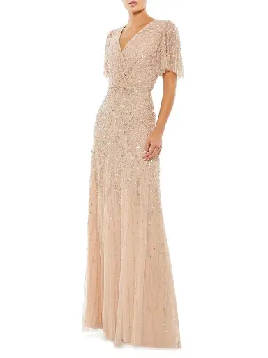 Mac Duggal Women's Sequined Beaded Tulle Gown - Beige - Size 18 | Thumbnail 1