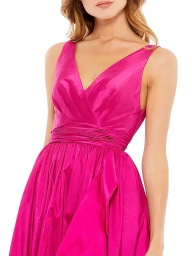 Mac Duggal Women's Satin Flounce V-Neck Gown | Thumbnail 3 Mac Duggal Women's Satin Flounce V-Neck Gown | Thumbnail 3
