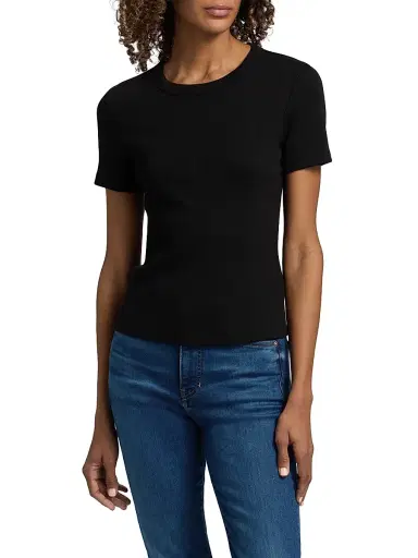 Veronica Beard Women's Pruitt Rib-Knit Cotton-Blend T-Shirt - Black - Size XS | Thumbnail 3 Veronica Beard Women's Pruitt Rib-Knit Cotton-Blend T-Shirt - Black - Size XS | Thumbnail 3
