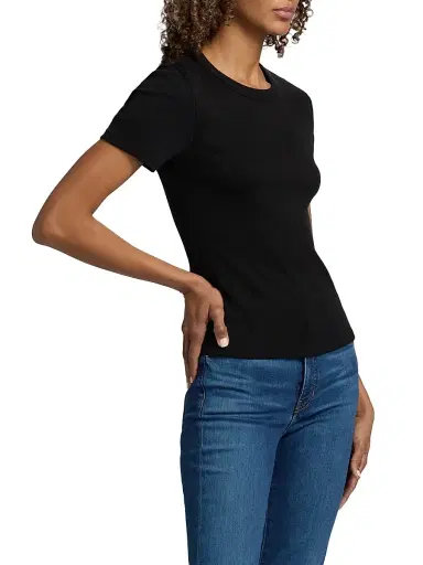 Veronica Beard Women's Pruitt Rib-Knit Cotton-Blend T-Shirt - Black - Size XS | Thumbnail 4 Veronica Beard Women's Pruitt Rib-Knit Cotton-Blend T-Shirt - Black - Size XS | Thumbnail 4