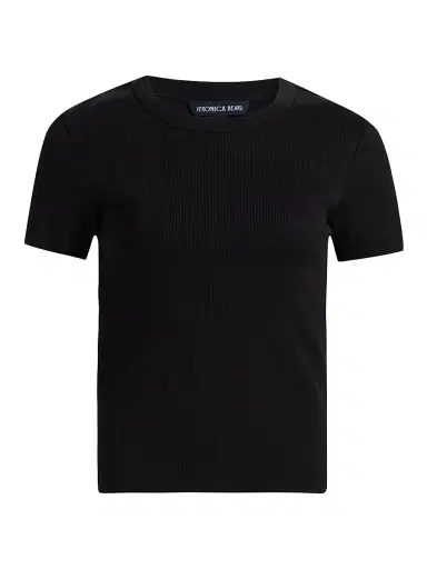 Veronica Beard Women's Pruitt Rib-Knit Cotton-Blend T-Shirt - Black - Size XS | Thumbnail 1 Veronica Beard Women's Pruitt Rib-Knit Cotton-Blend T-Shirt - Black - Size XS | Thumbnail 1