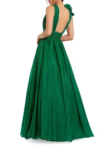 Mac Duggal Women's Ruffle Shoulder V-Neck Gown - Emerald - Size 16 | Thumbnail 2