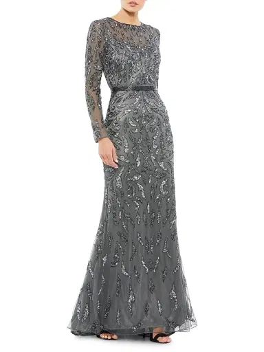 Mac Duggal Women's Illusion Sequin Gown - Charcoal - Size 24 | Thumbnail 2