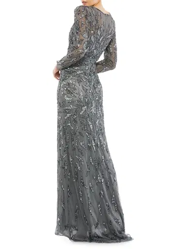 Mac Duggal Women's Illusion Sequin Gown - Charcoal - Size 24 | Thumbnail 3