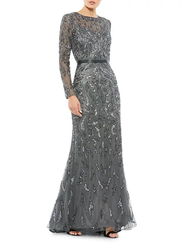 Mac Duggal Women's Illusion Sequin Gown - Charcoal