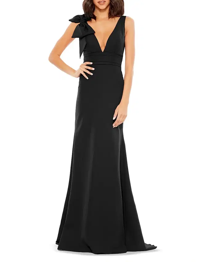 Mac Duggal Women's Bow V-Neck A-Line Gown - Black