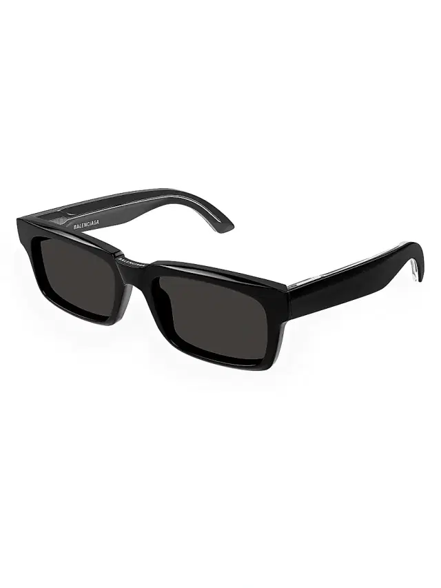 Balenciaga Men's Weekend 55MM Rectangular Sunglasses - Black Dark Grey