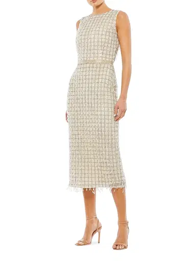 Mac Duggal Women's Beaded Fringe Sheath Dress - Beige - Size 16 | Thumbnail 1 Mac Duggal Women's Beaded Fringe Sheath Dress - Beige - Size 16 | Thumbnail 1