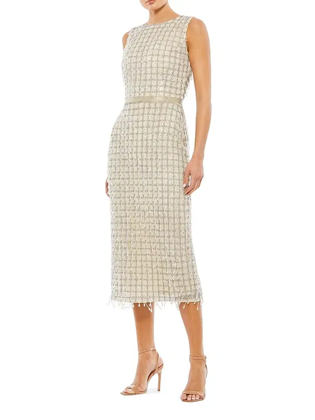 Mac Duggal Women's Beaded Fringe Sheath Dress - Beige